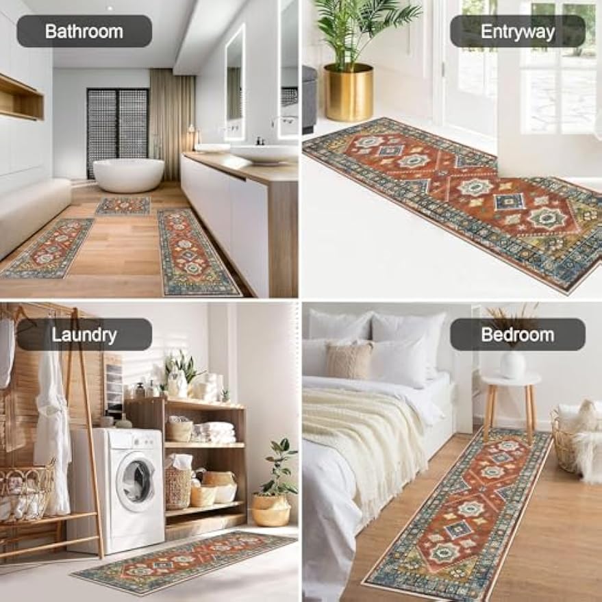 Boho Non‑Slip Kitchen Rug Set