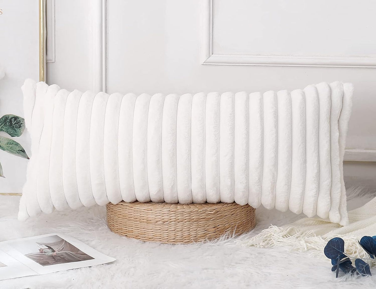Boho Faux‑Fur Lumbar Pillow Cover