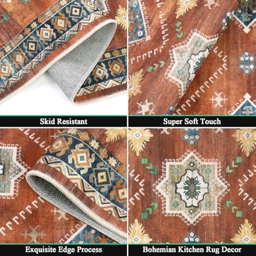 Boho Non‑Slip Kitchen Rug Set