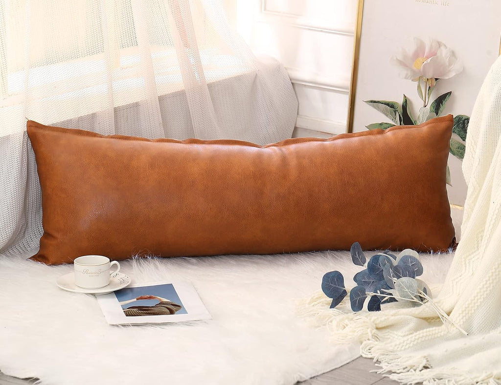 Boho Faux‑Leather Lumbar Pillow Cover