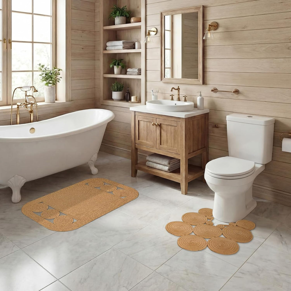 Hand‑Woven Boho Jute Bathroom Rug Set