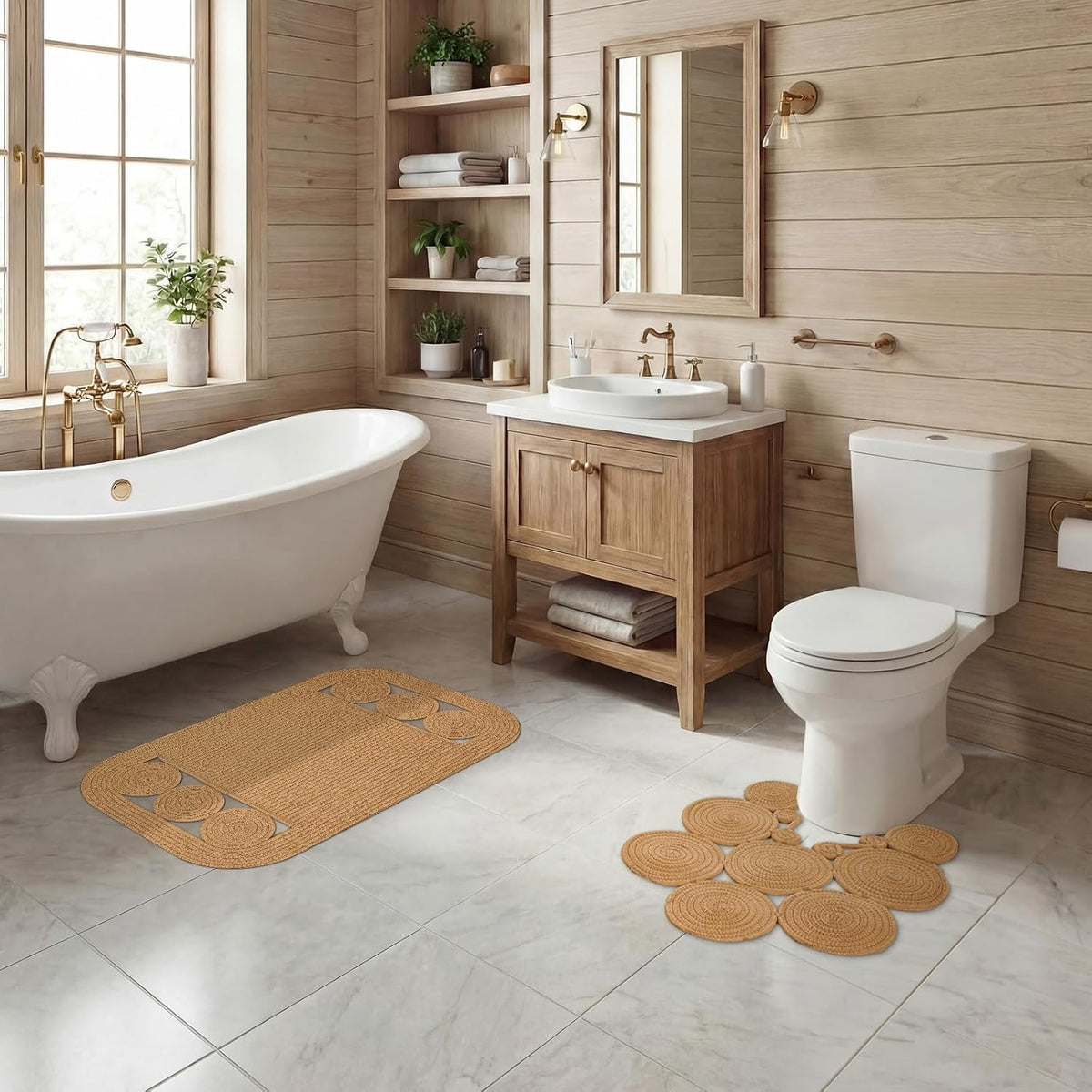 Hand‑Woven Boho Jute Bathroom Rug Set