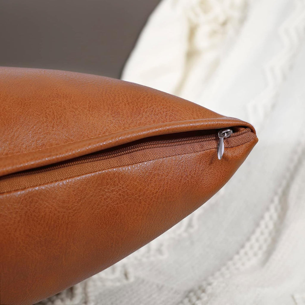 Boho Faux‑Leather Lumbar Pillow Cover