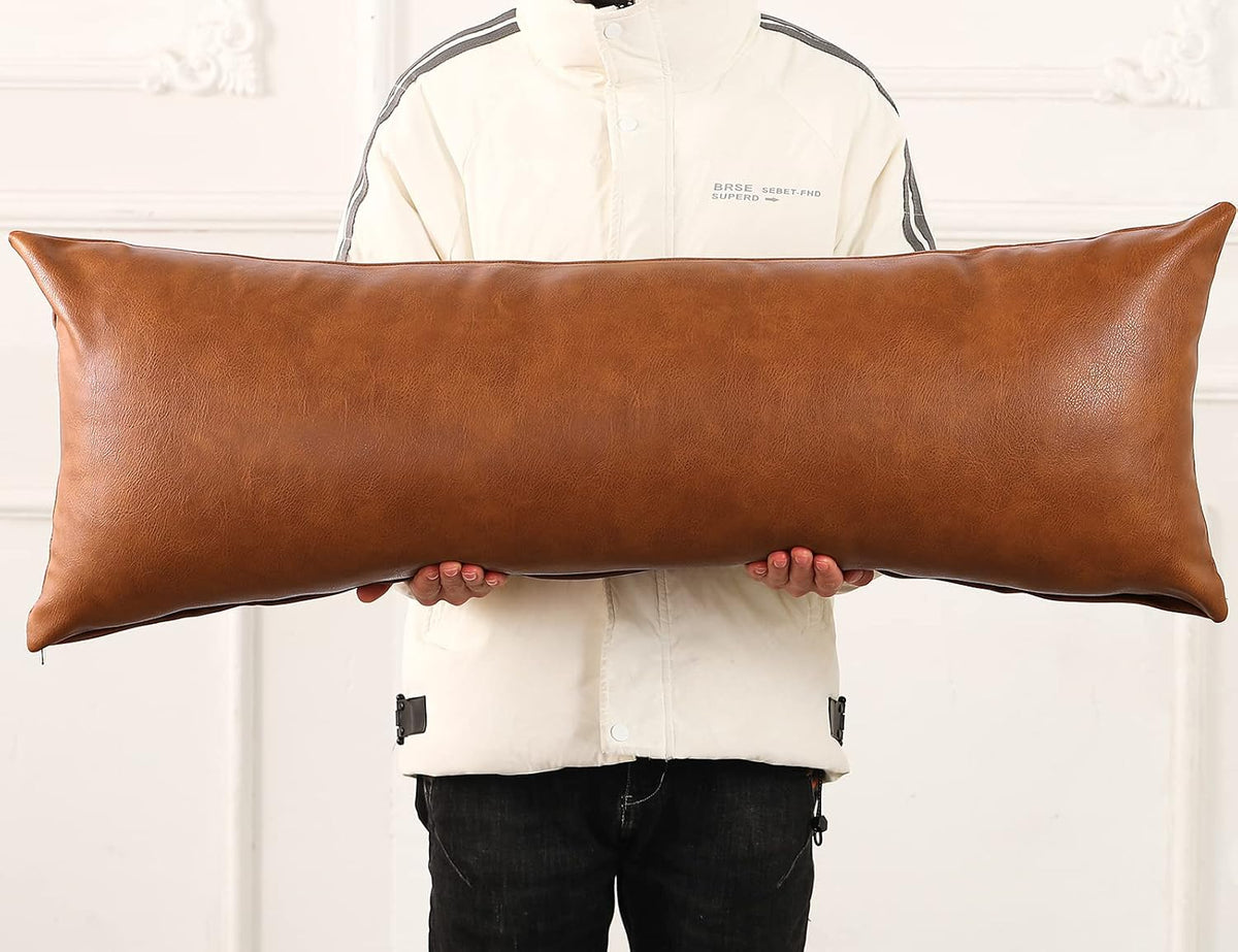 Boho Faux‑Leather Lumbar Pillow Cover