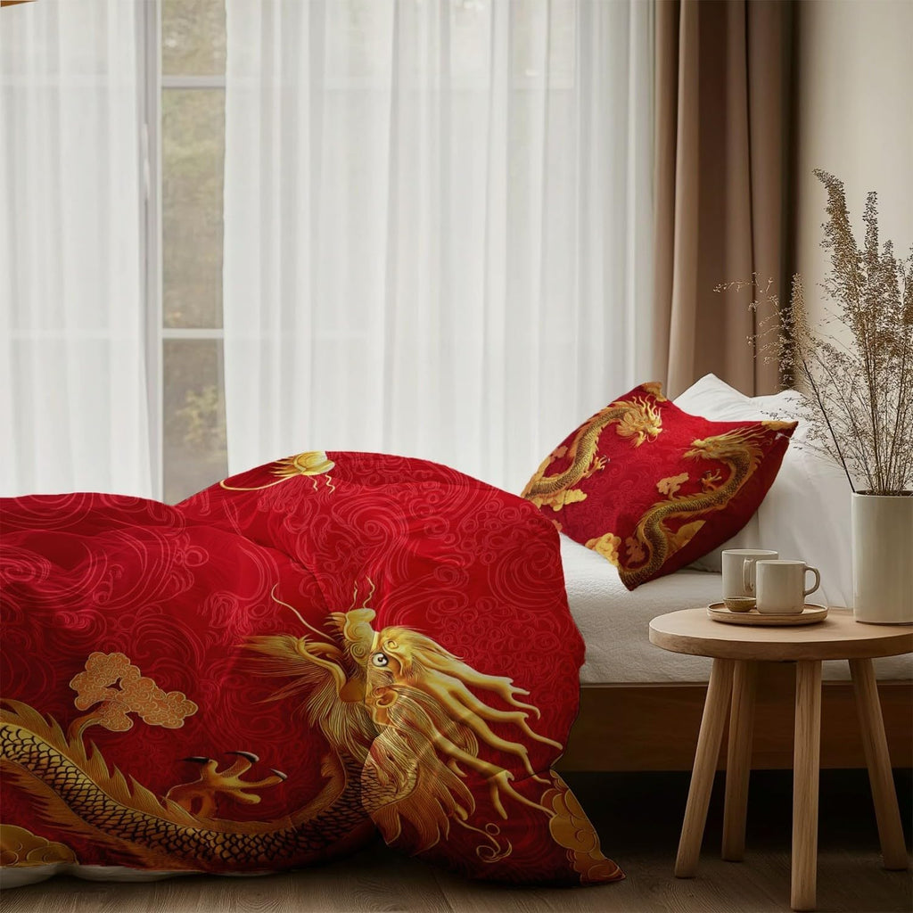 Golden Dragon Oriental Microfiber Bedding Set