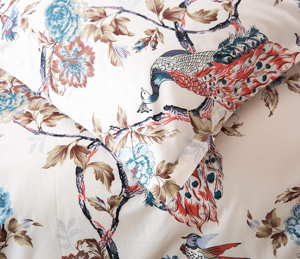 Chinoiserie Peacock Floral Cotton Bedding Set