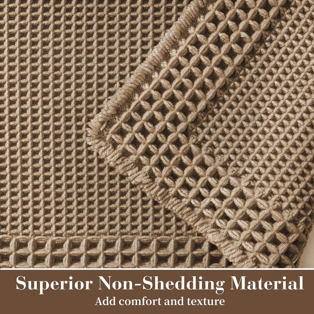 Waffle Tasseled Absorbent Non‑Slip Bathroom Rug