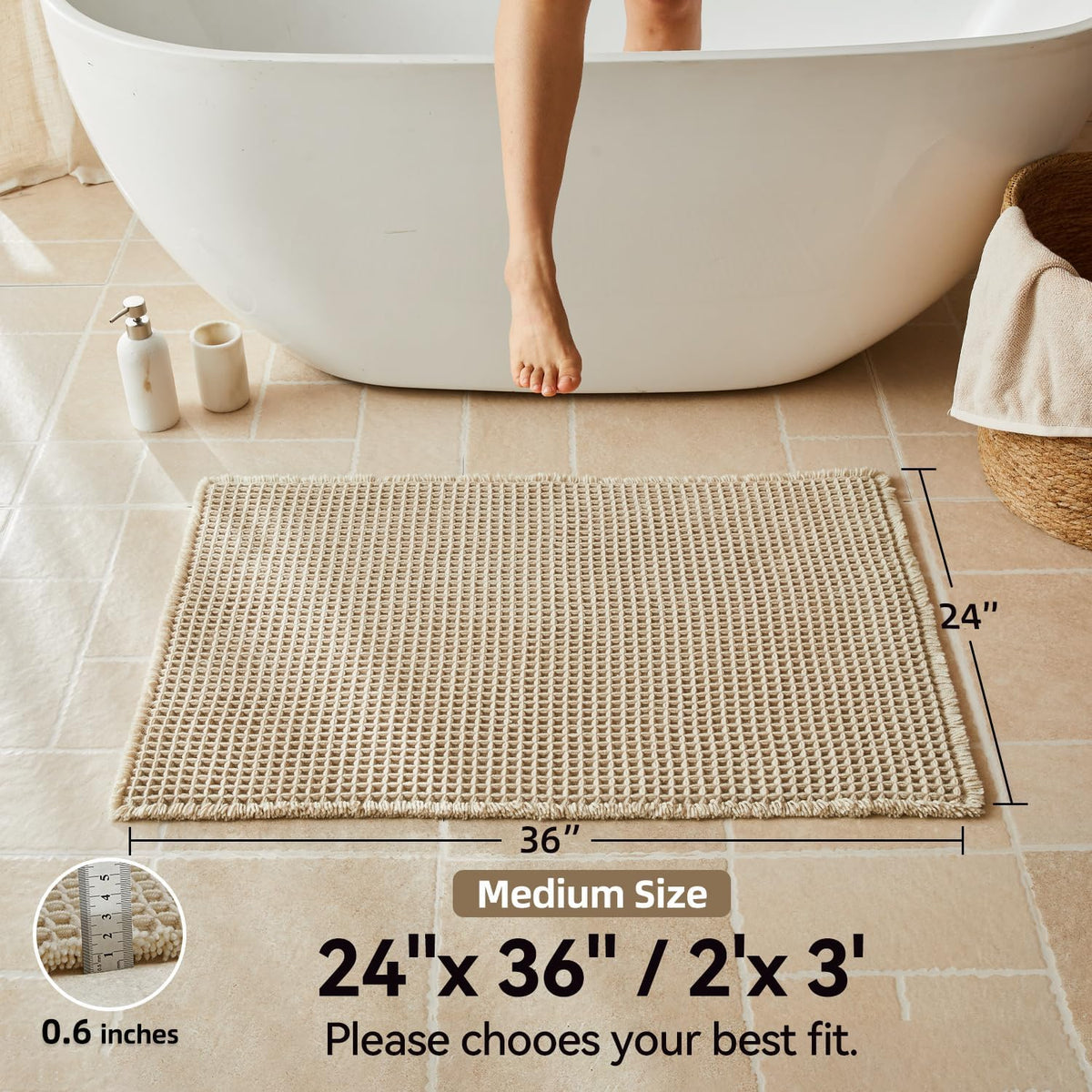 Waffle Absorbent Non‑Slip Boho Farmhouse Bathroom Rug