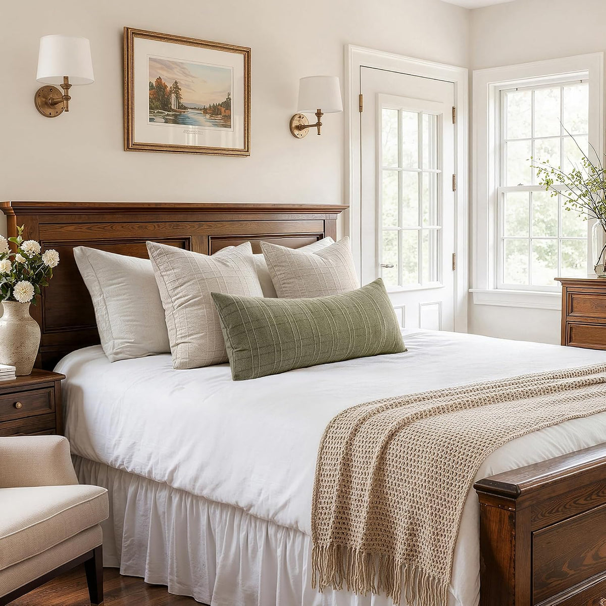Farmhouse Check Linen Lumbar Pillow Cover