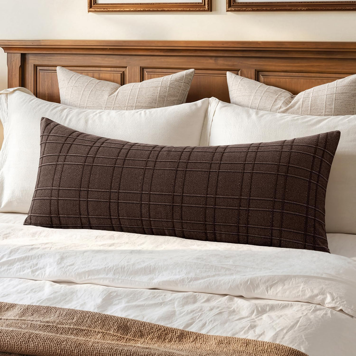 Farmhouse Check Linen Lumbar Pillow Cover