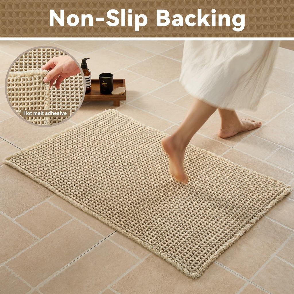 Waffle Absorbent Non‑Slip Boho Farmhouse Bathroom Rug