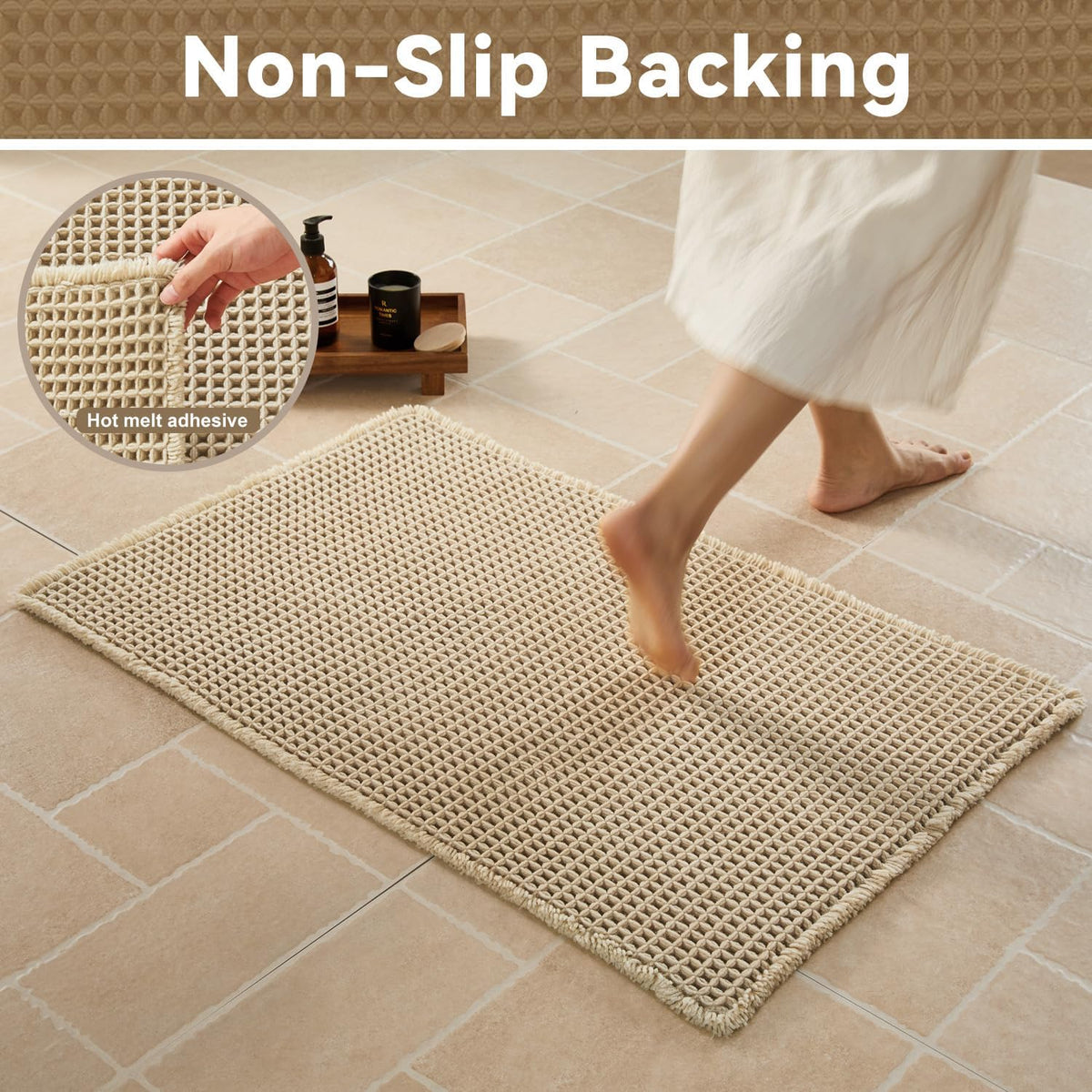 Waffle Absorbent Non‑Slip Boho Farmhouse Bathroom Rug