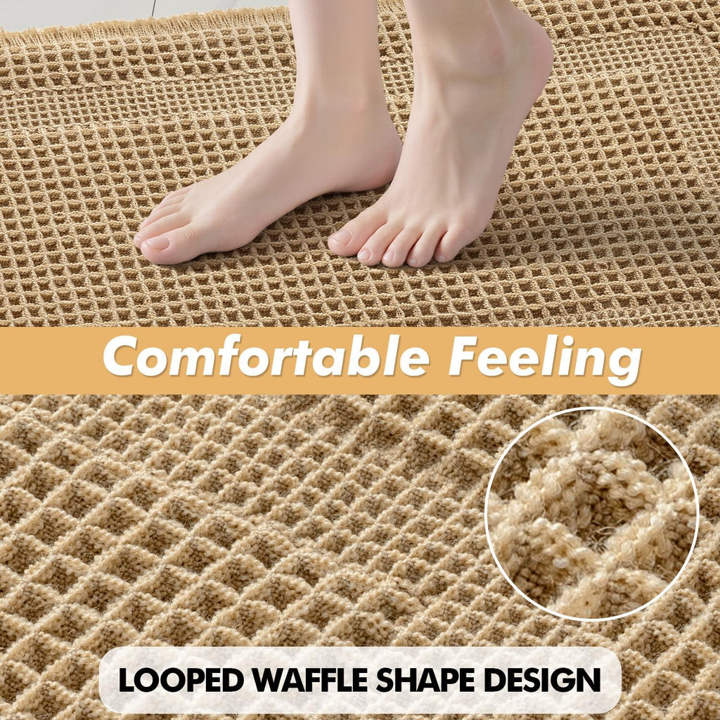 Waffle Absorbent Non‑Slip Boho Bathroom Rug Set