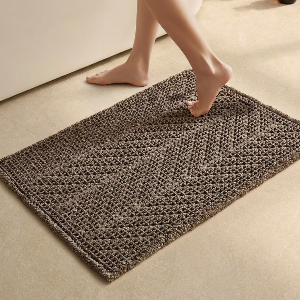 Herringbone Waffle Non‑Slip Boho Bathroom Rug