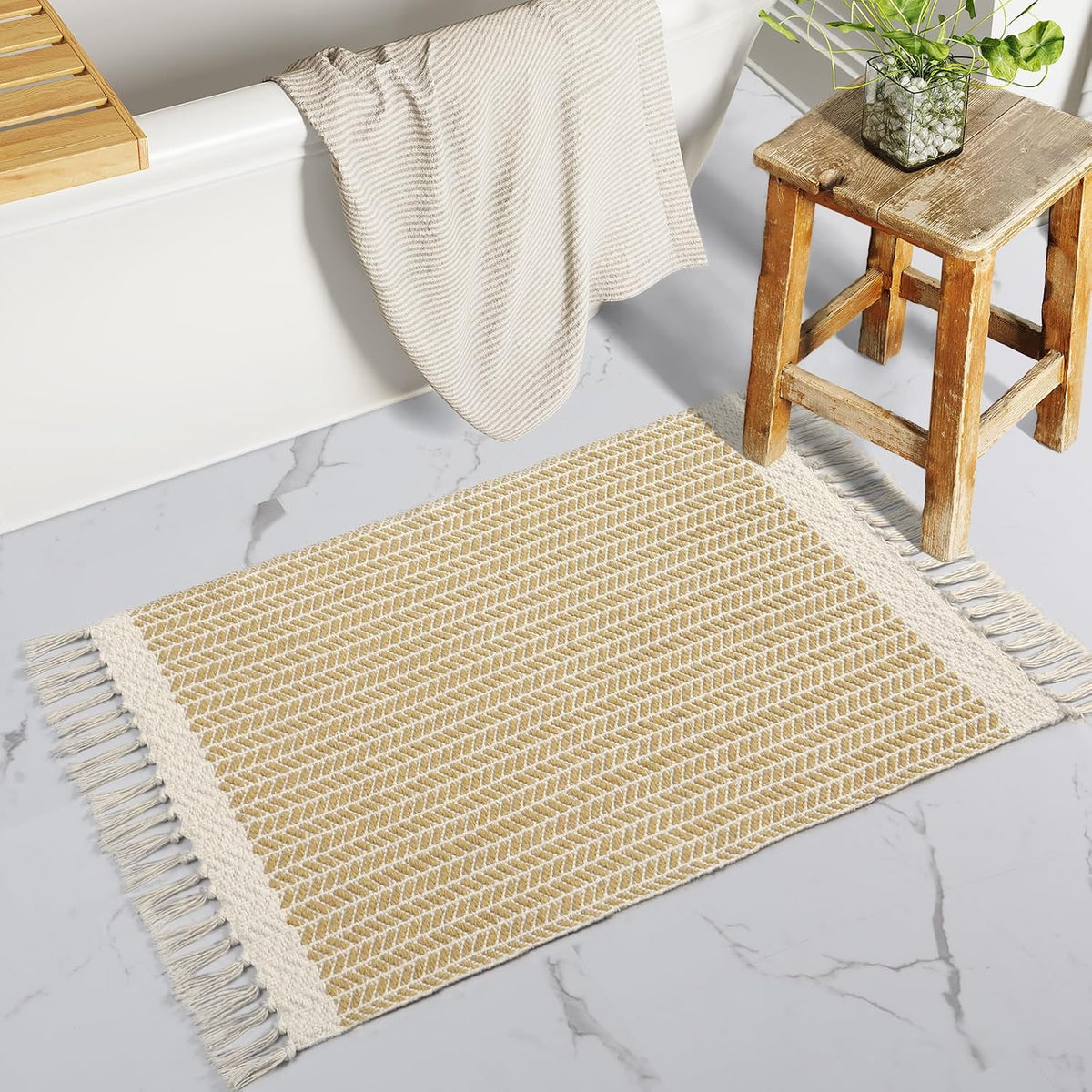 Woven Cotton Tasseled Boho Farmhouse Area Rug