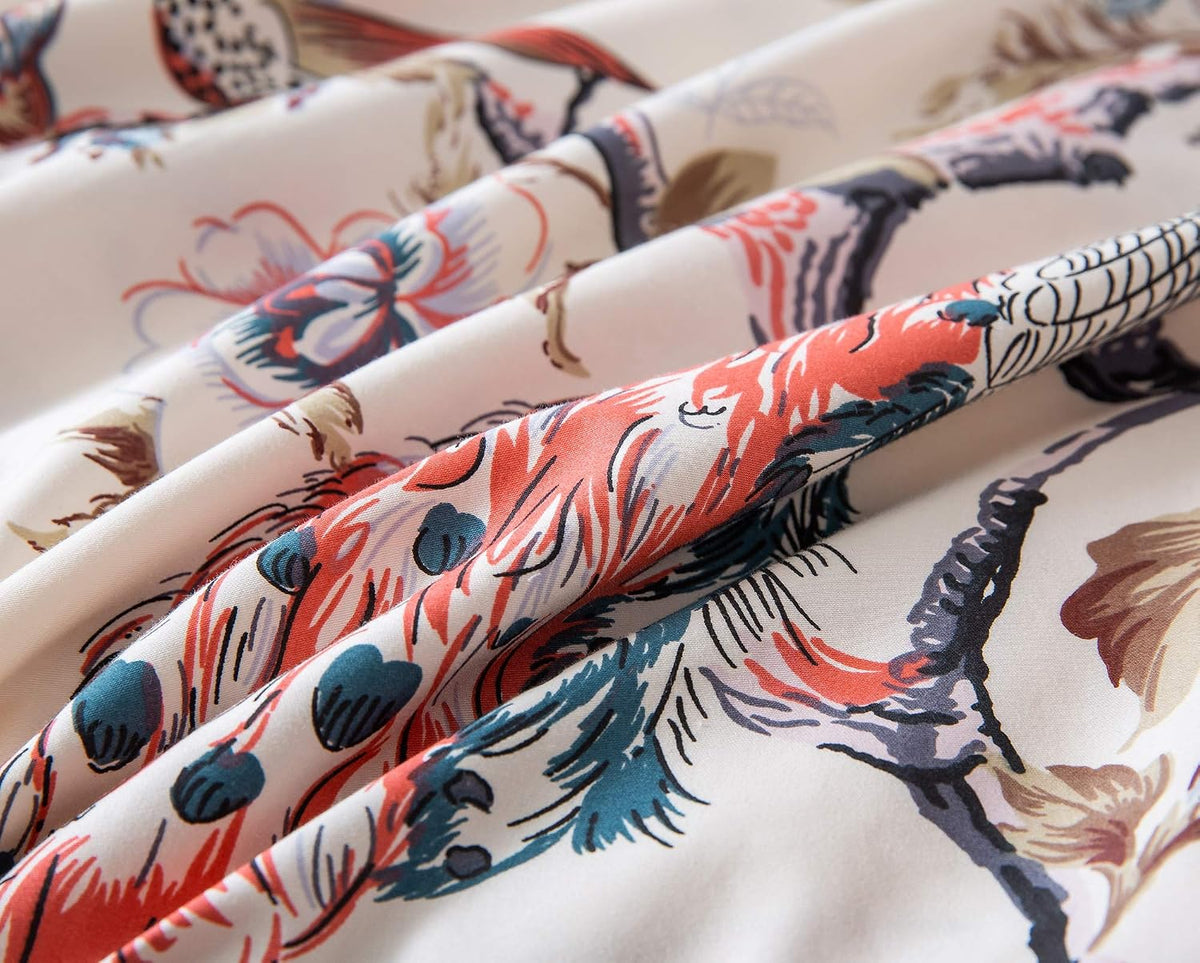 Chinoiserie Peacock Floral Cotton Bedding Set
