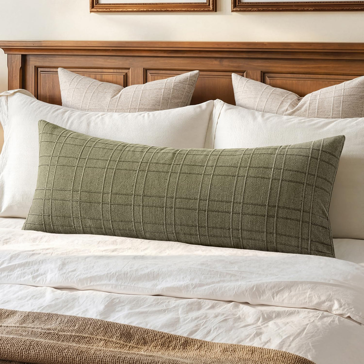 Farmhouse Check Linen Lumbar Pillow Cover