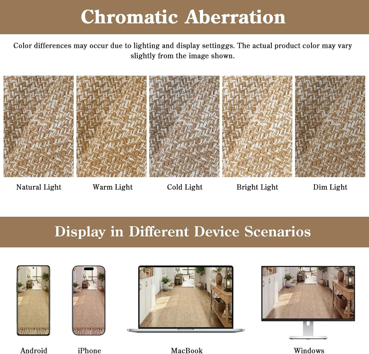Hand‑Woven Reversible Jute Boho Area Rug