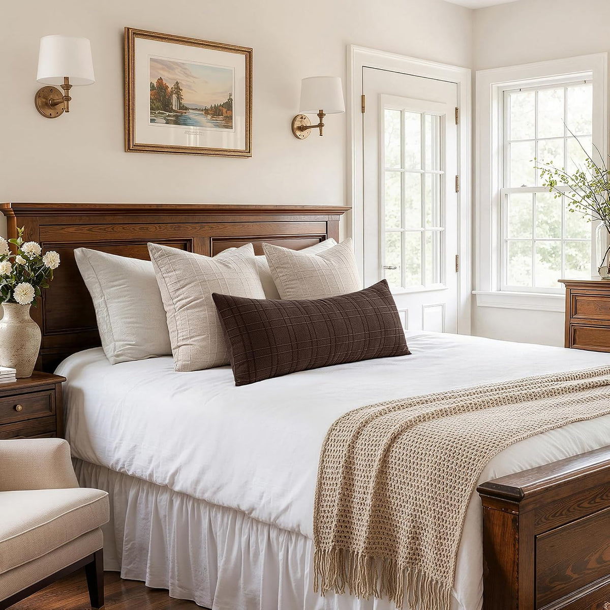 Farmhouse Check Linen Lumbar Pillow Cover