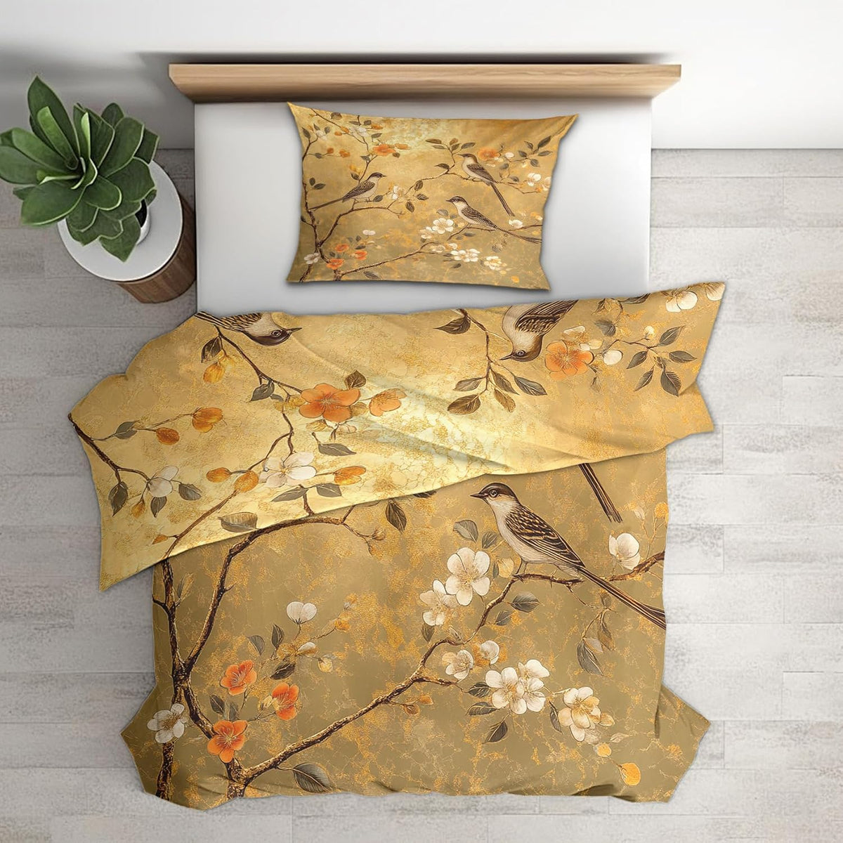 Oriental Vintage Floral Bird Microfiber Bedding Set
