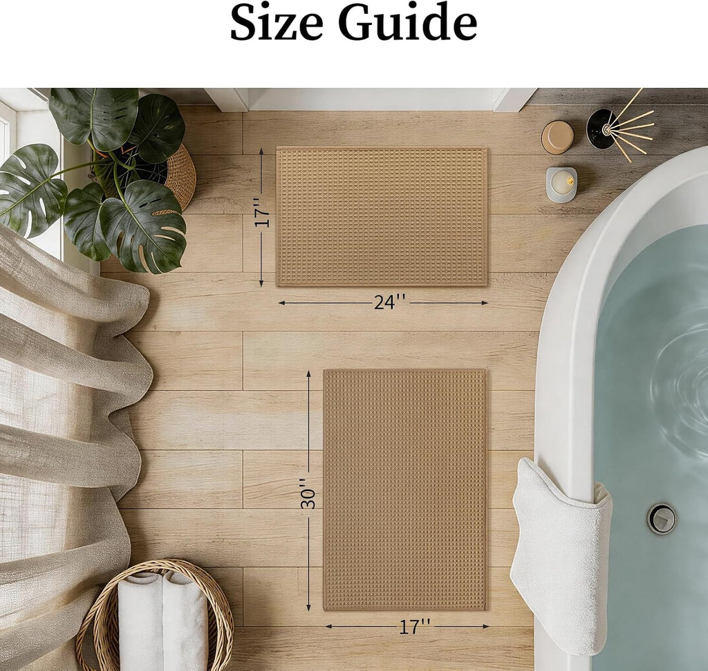Waffle Absorbent Non‑Slip Boho Bathroom Rug Set