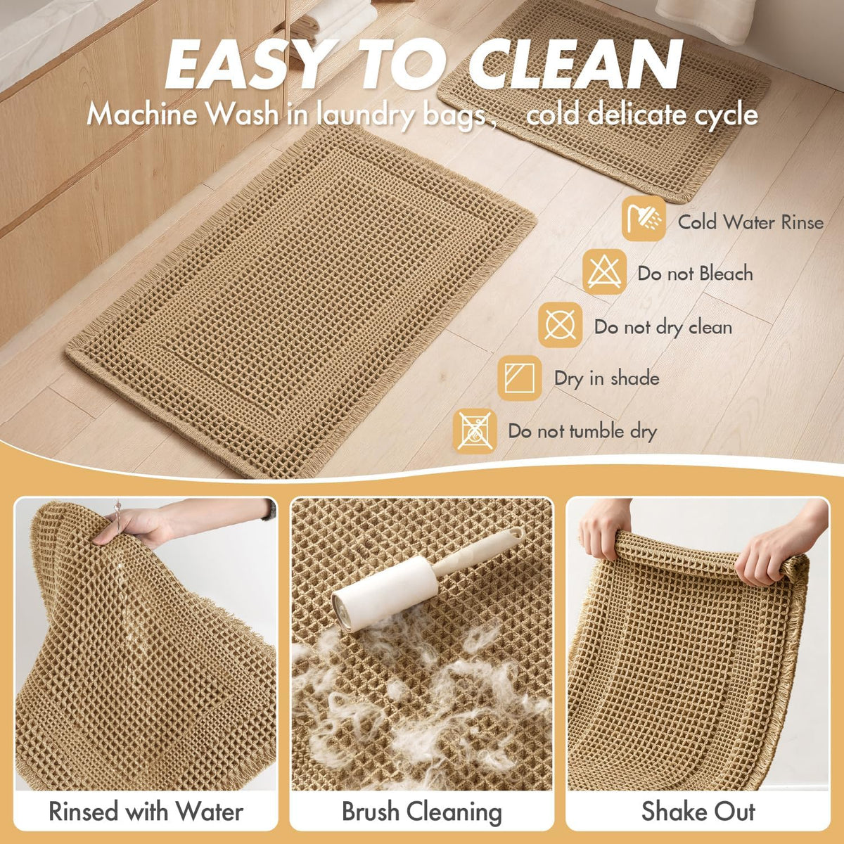 Waffle Absorbent Non‑Slip Boho Bathroom Rug Set