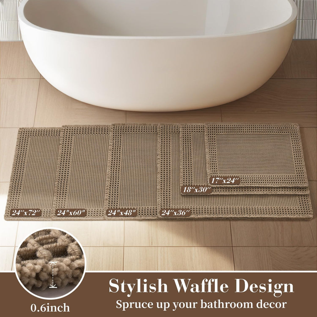 Waffle Tasseled Absorbent Non‑Slip Bathroom Rug