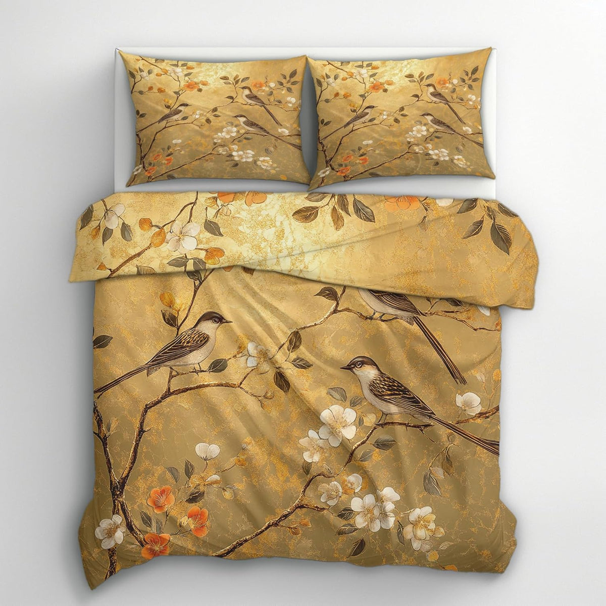 Oriental Vintage Floral Bird Microfiber Bedding Set