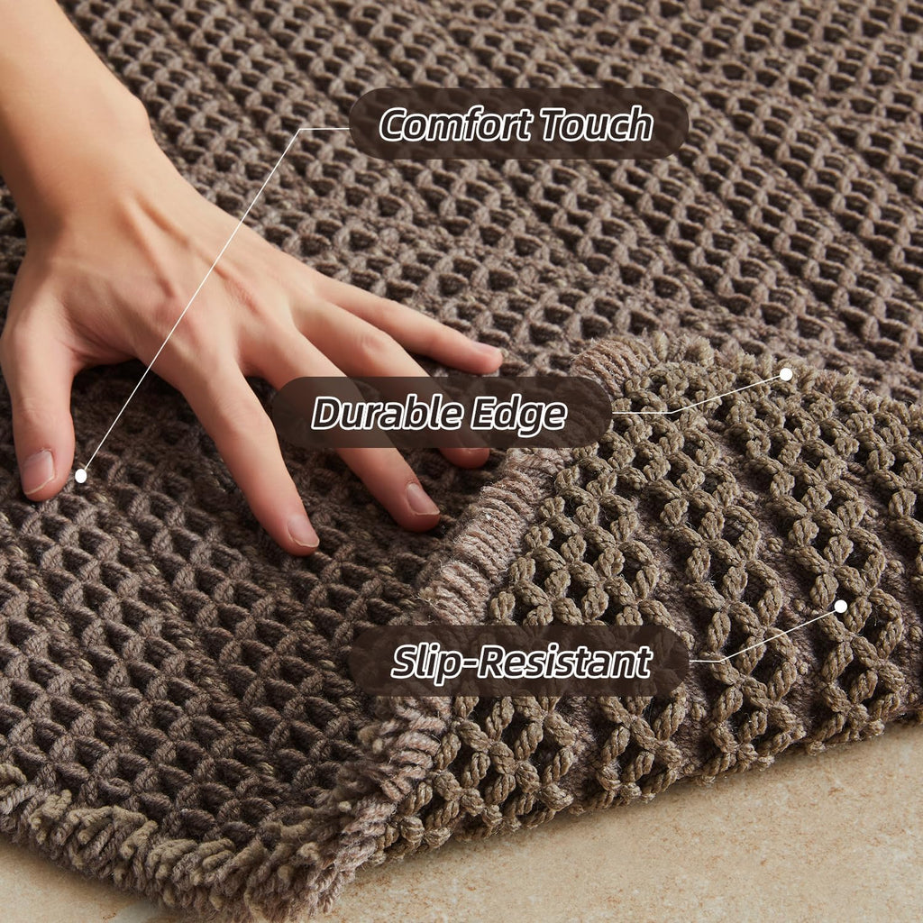 Herringbone Waffle Non‑Slip Boho Bathroom Rug