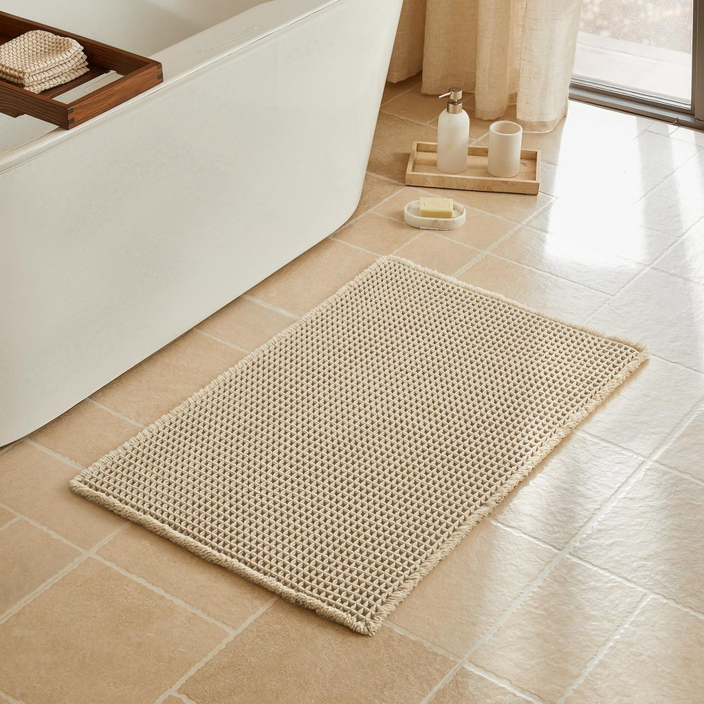 Waffle Absorbent Non‑Slip Boho Farmhouse Bathroom Rug