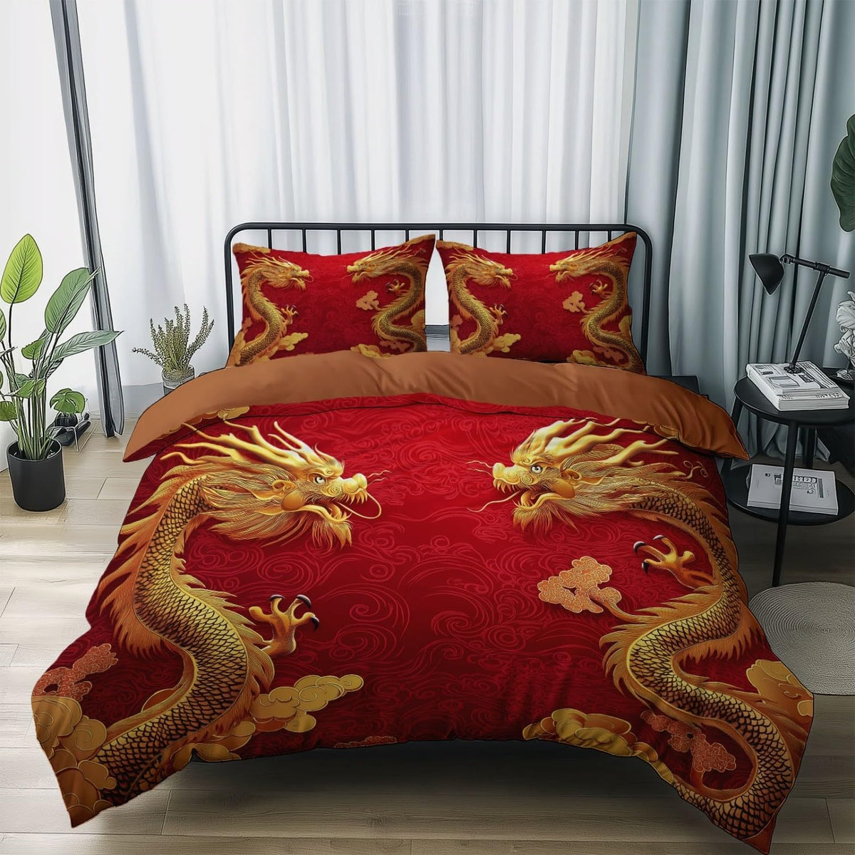Golden Dragon Oriental Microfiber Bedding Set
