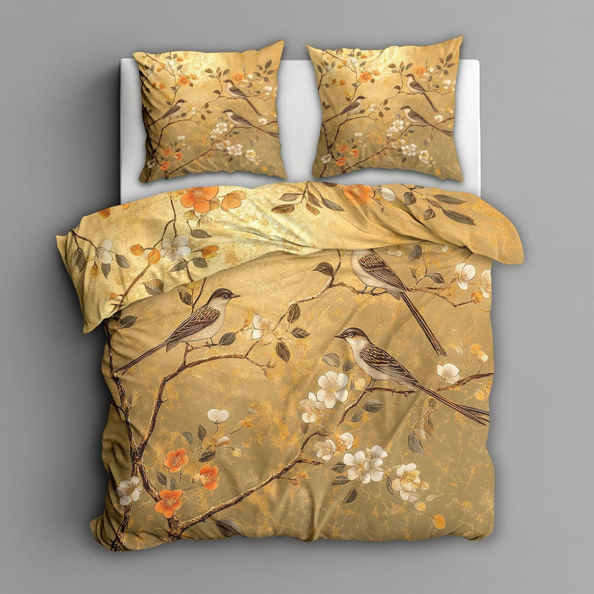 Oriental Vintage Floral Bird Microfiber Bedding Set
