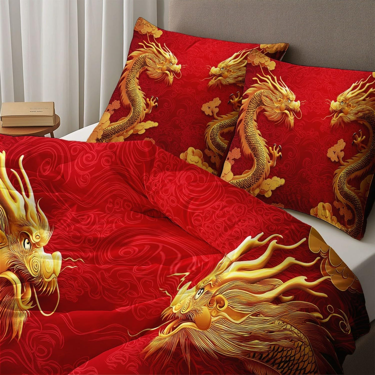 Golden Dragon Oriental Microfiber Bedding Set