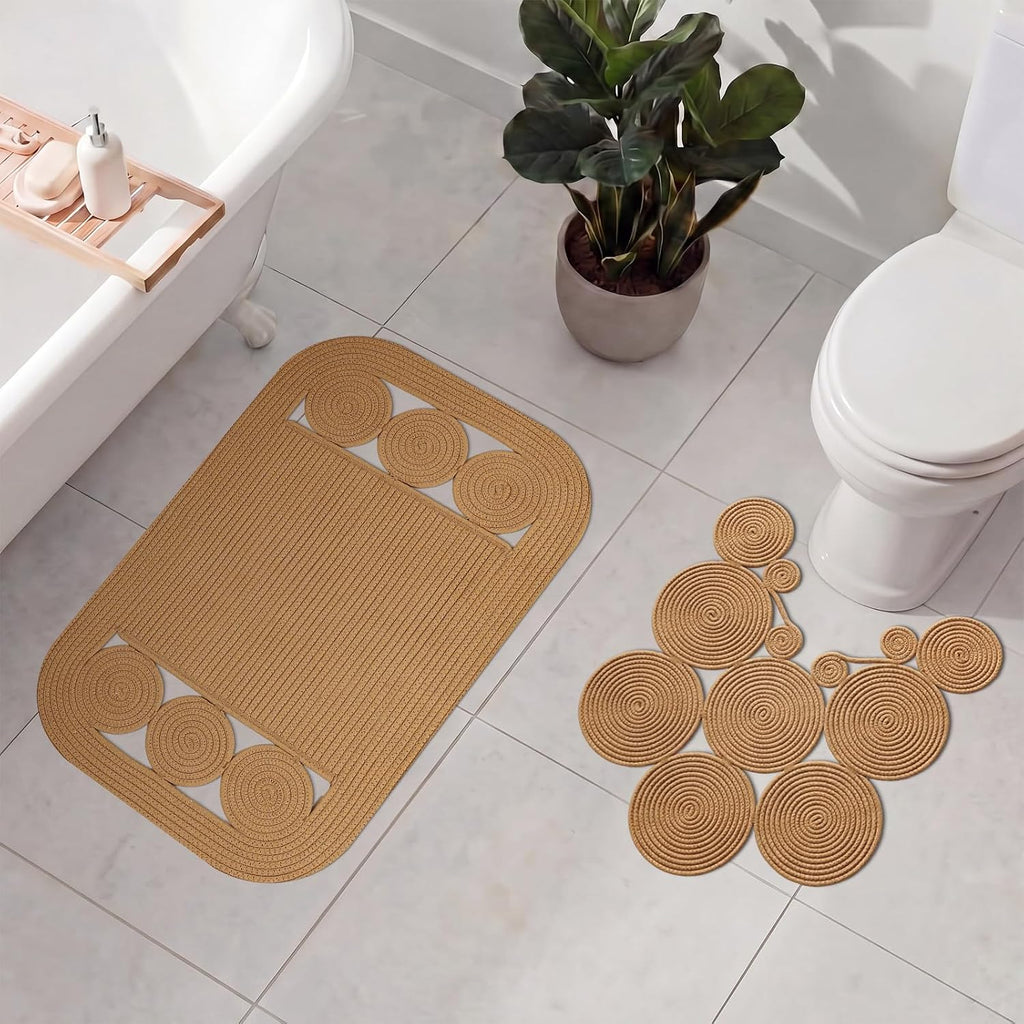 Hand‑Woven Boho Jute Bathroom Rug Set