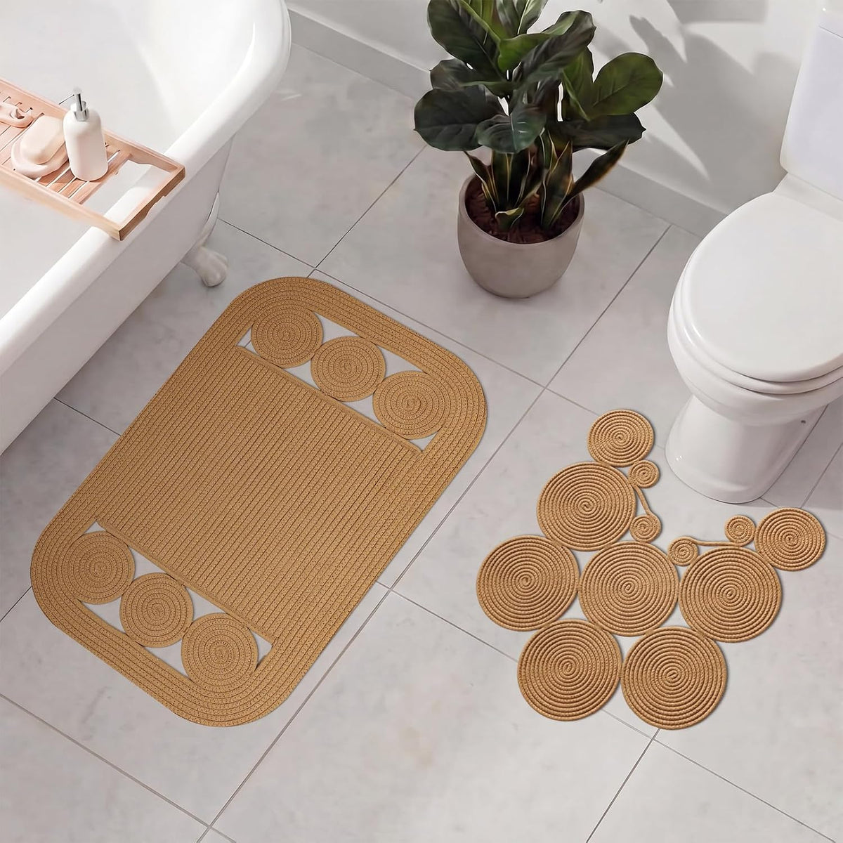 Hand‑Woven Boho Jute Bathroom Rug Set
