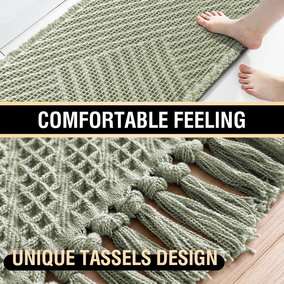 Waffle Non‑Slip Absorbent Boho Bathroom Rug