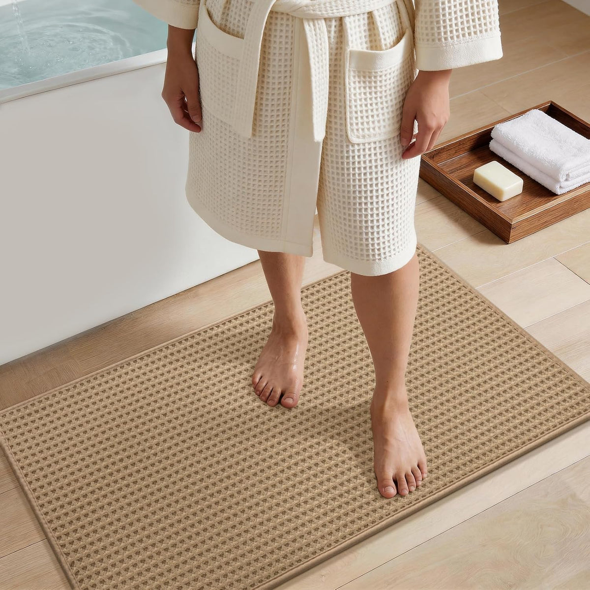 Waffle Absorbent Non‑Slip Boho Bathroom Rug Set