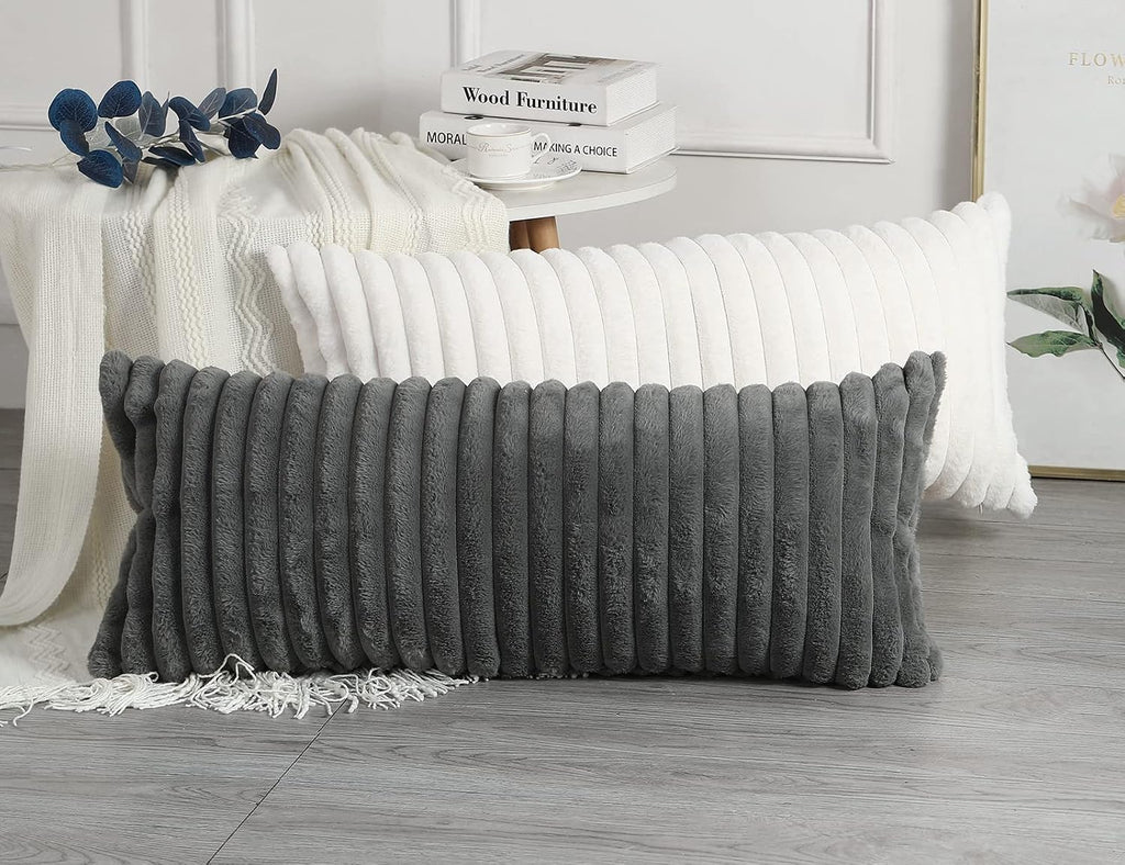 Boho Faux‑Fur Lumbar Pillow Cover