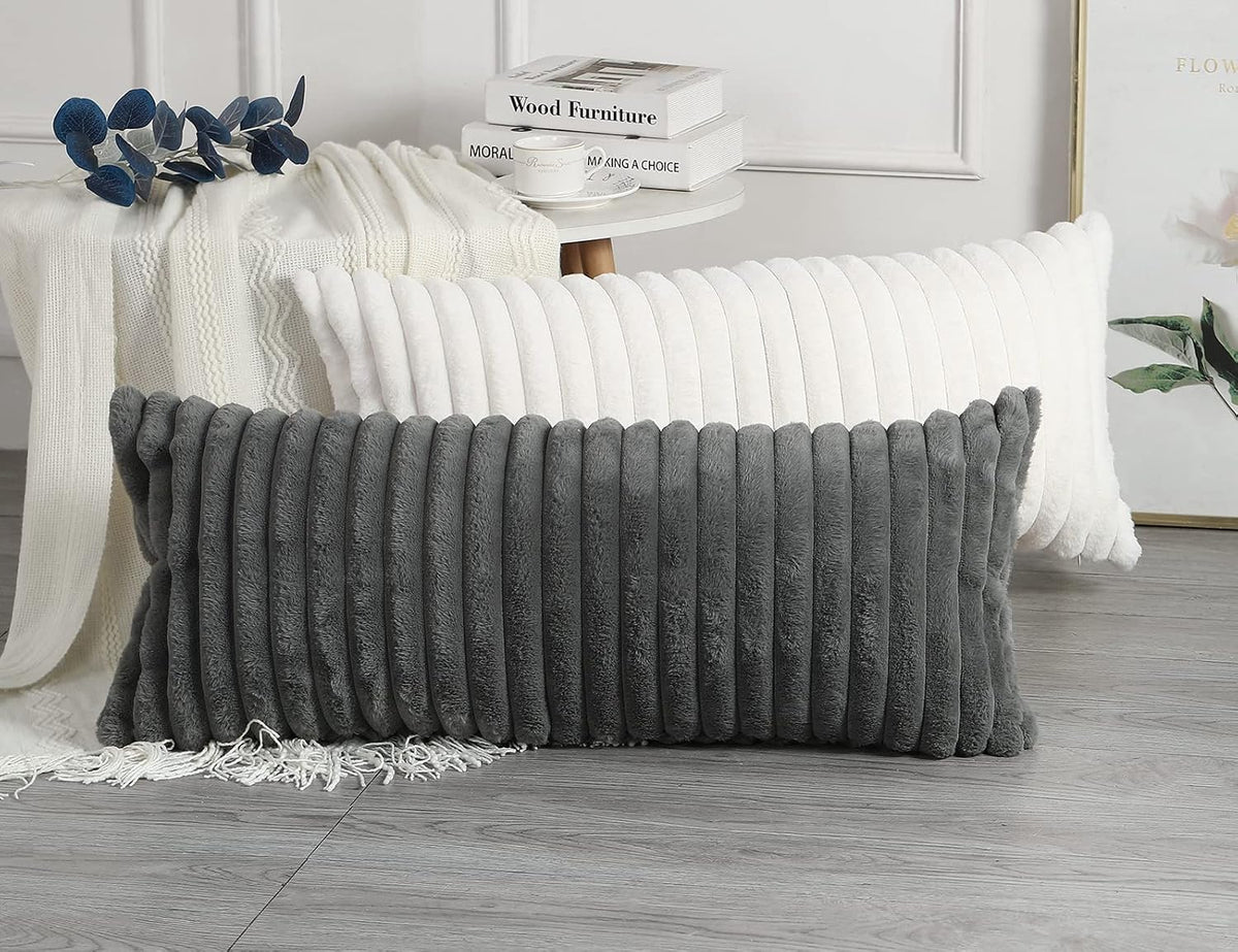 Boho Faux‑Fur Lumbar Pillow Cover