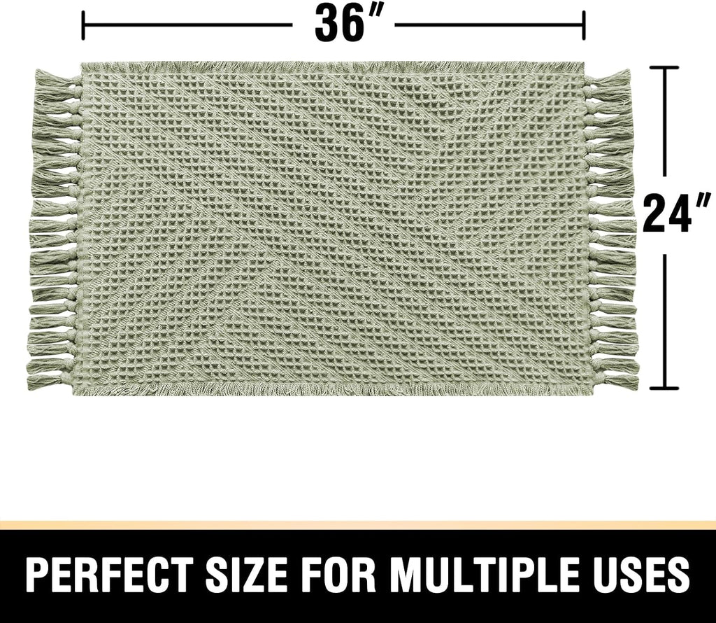 Waffle Non‑Slip Absorbent Boho Bathroom Rug