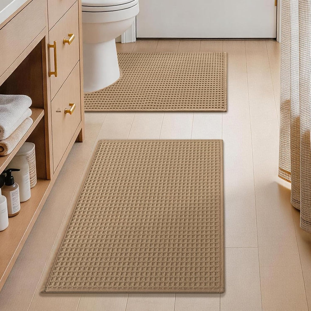 Waffle Absorbent Non‑Slip Boho Bathroom Rug Set