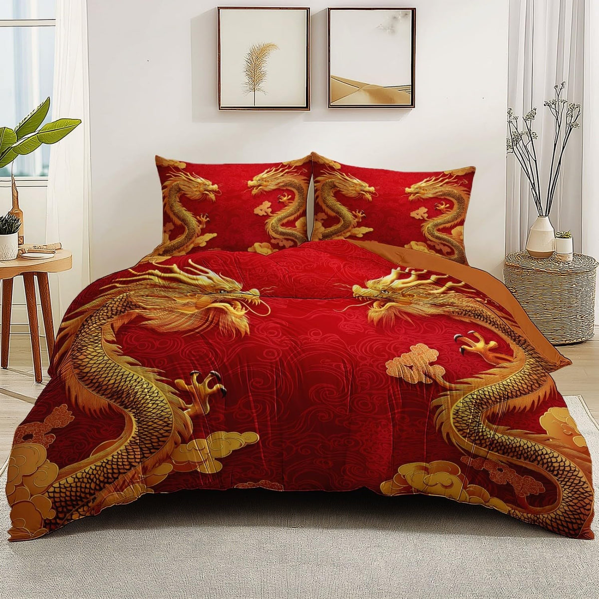 Golden Dragon Oriental Microfiber Bedding Set