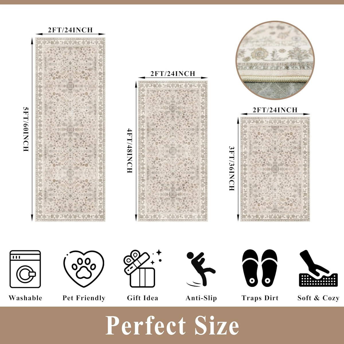 Boho Washable Non‑Slip Kitchen Rug Set