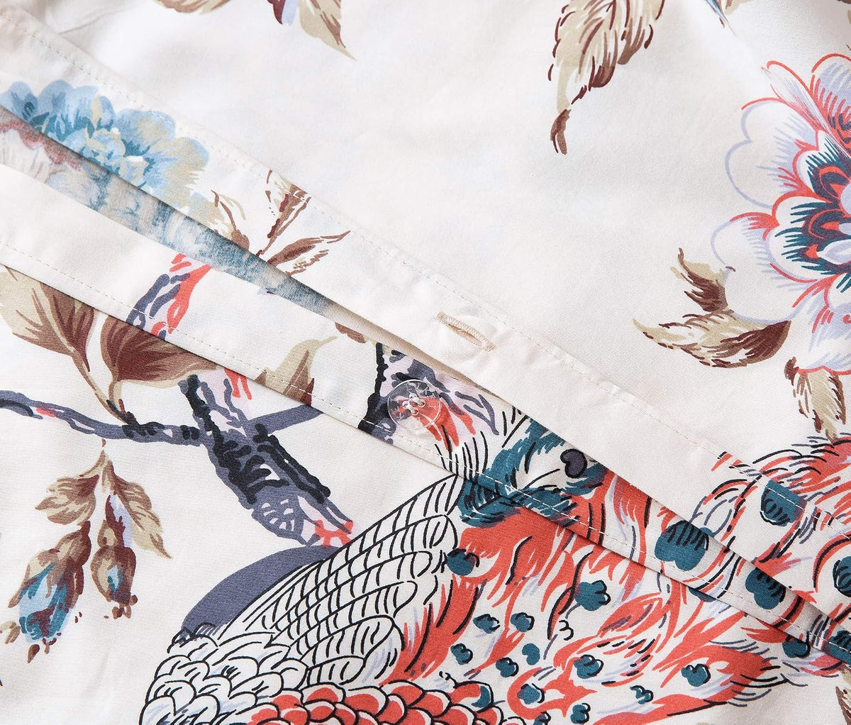 Chinoiserie Peacock Floral Cotton Bedding Set
