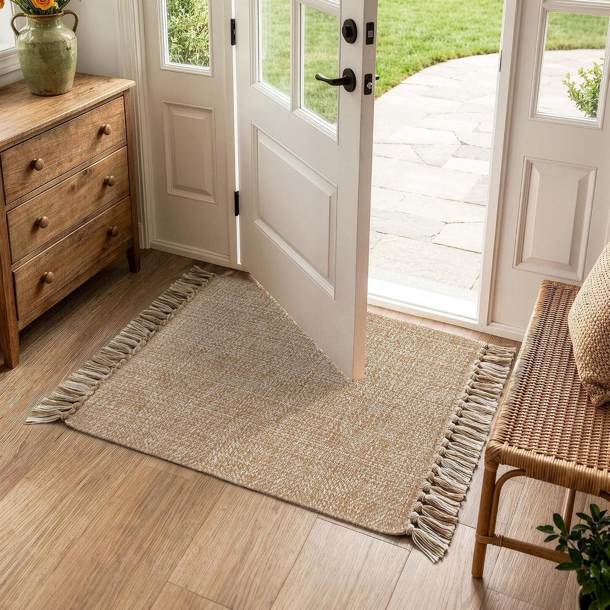 Hand‑Woven Reversible Jute Boho Area Rug