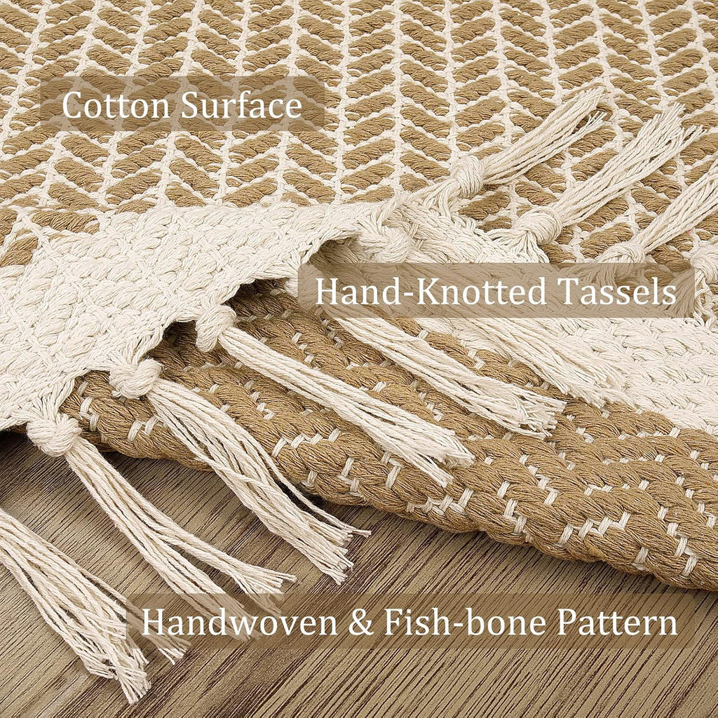 Woven Cotton Tasseled Boho Farmhouse Area Rug