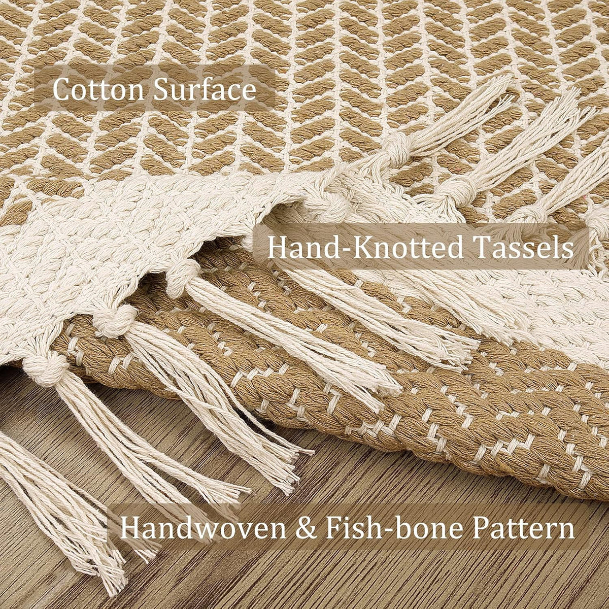Woven Cotton Tasseled Boho Farmhouse Area Rug
