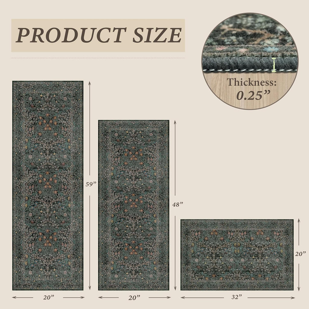 Vintage Washable Kitchen Rug Set
