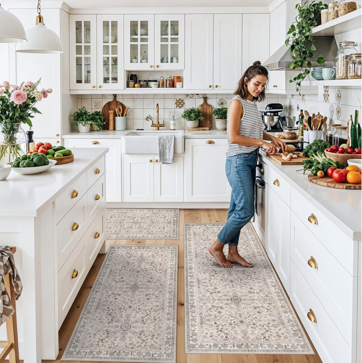 Boho Washable Non‑Slip Kitchen Rug Set