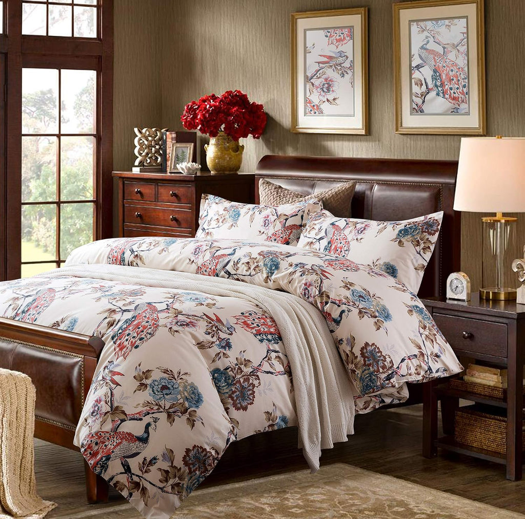 Chinoiserie Peacock Floral Cotton Bedding Set